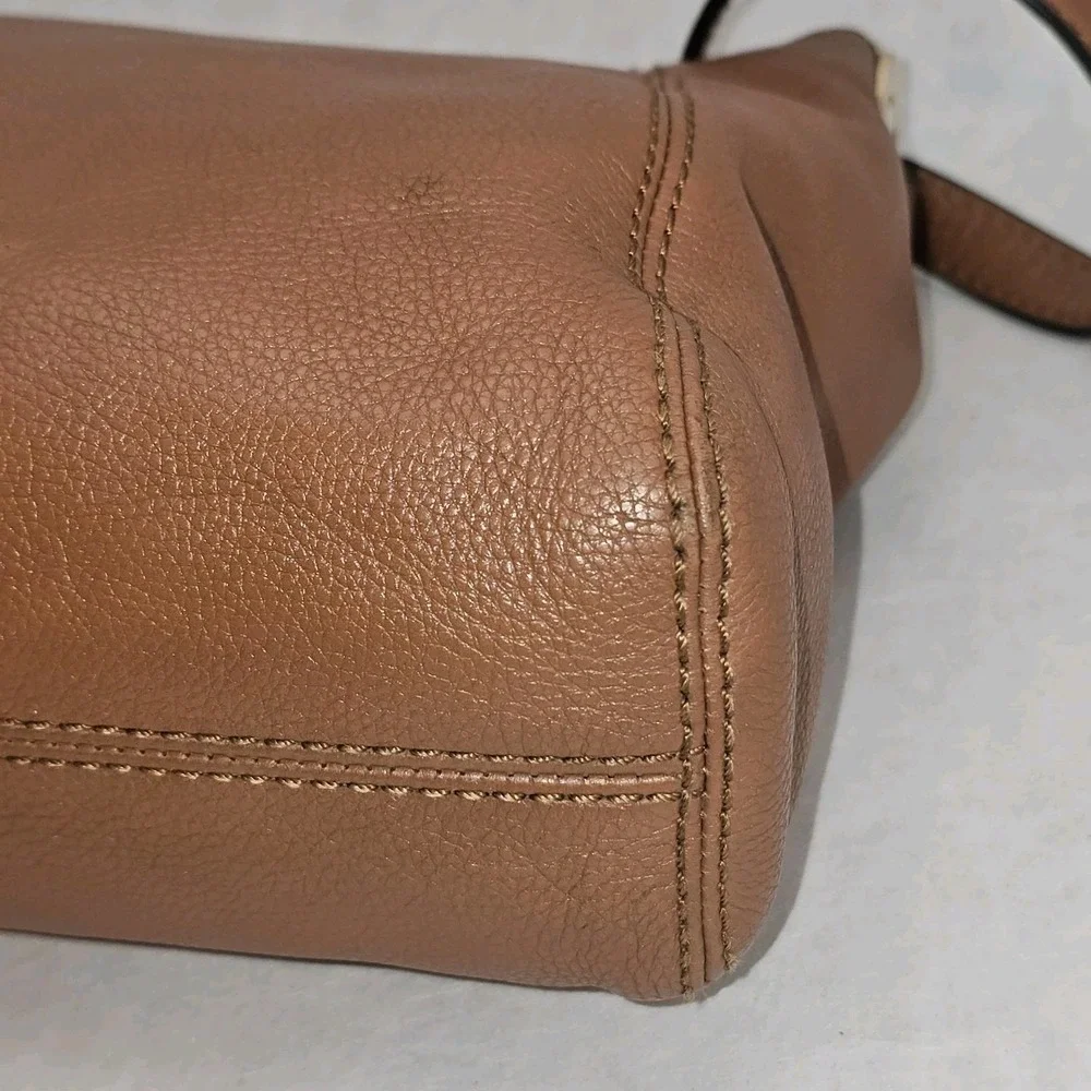 Michael Kors Fulton Crossbody Bag Pebbled Leather Luggage Tan Gold Hardware